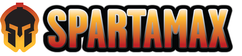 Spartamax logo - Spartan helmet with male vitality supplement brand name